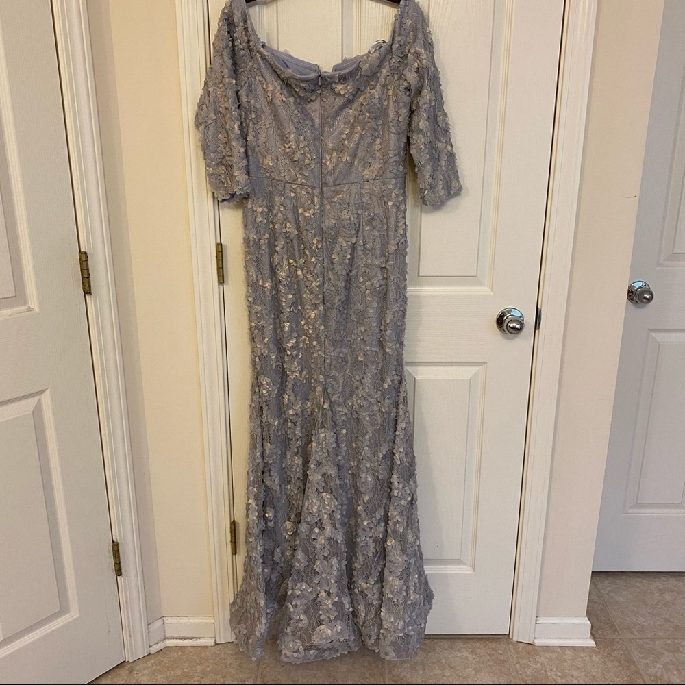Xscape- Off-Shoulder Lavender/Blue Evening Gown - Elegant Lace Mermaid Dress - Picture 7 of 12